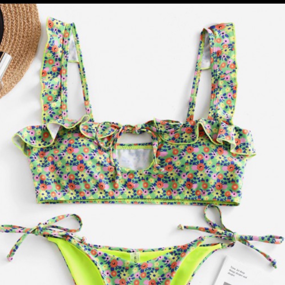 ZAFUL Floral Tie Cutout Bikini